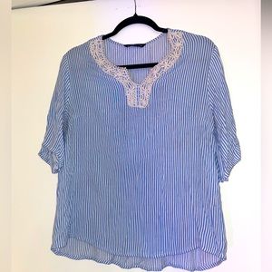 Blue & White Striped Flowy Blouse